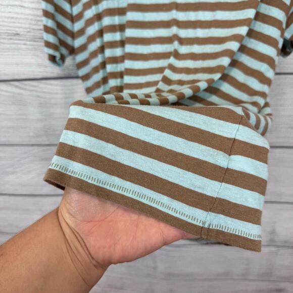 American Eagle Women's Blue / Tan Striped Short Sleeve T-Shirt Size Large - Picture 4 of 6